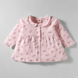 Zero Sinker Knit Full Sleeves Co-ords Night Suit With Floral Print - Baby Pink image 2