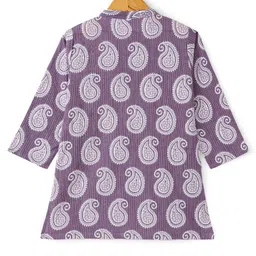 Babyhug 100% Cotton Woven Full Sleeves Kolka Printed  Kurta Dhoti  Set - Purple image 3