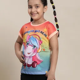 Kidsville Half Sleeves Baby Microns Sequin Text Embellished Tee -     Red Blue & Yellow image 4