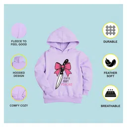 NUSYL Fleece Knit Full Sleeves Cute Psycho Text Printed Light Winter Hoodie - lilac image 4
