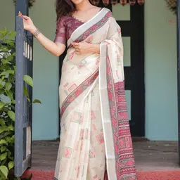 MAHARANI COUTURE Ethnic Motifs Printed Pure Linen Saree image 3