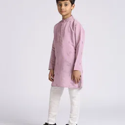 KIDS ISLAND Silk Full Sleeves Threadwork Embroidered & Sequins Embellished Kurta Pyjama Set - Purple image 5