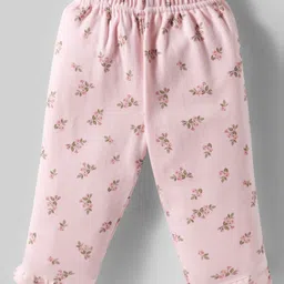 Zero Sinker Knit Full Sleeves Co-ords Night Suit With Floral Print - Baby Pink image 4
