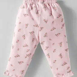 Zero Sinker Knit Full Sleeves Co-ords Night Suit With Floral Print - Baby Pink image 5