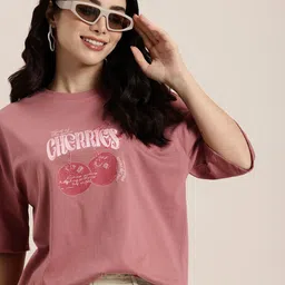 HERE&NOW Printed Drop-Shoulder Sleeves Oversized Pure Cotton T-shirt-picture-17