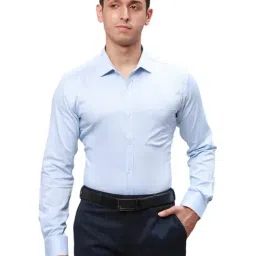 Park Avenue Blue Cotton Slim Fit Self Pattern Shirt-image-64