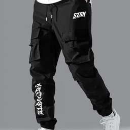 JUMPCUTS Men Printed Regular Fit Mid-Rise Cargos Trousers-picture-10