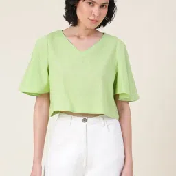 Fabindia Green Cotton Crop Top-image-0