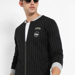 Campus Sutra Dark Navy Regular Fit Striped Bomber Jacket-picture-20