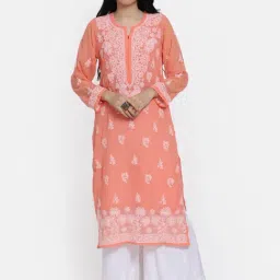 PARAMOUNT CHIKAN Peach Embroidered Straight Kurta-picture-38