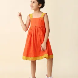 Fabindia Kids Orange Solid Dress-image-53
