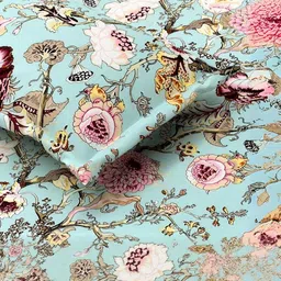 COZYKO Blue & Multicoloured Floral 210 TC King Bedsheet with 1 Pillow Covers-picture-38