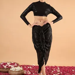 Shae by SASSAFRAS Sequinned Embellished High Neck Crop-Top With Front Frill Maxi Skirt-picture-27