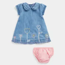 Mothercare Kids Blue & Pink Embroidered Dress with Bloomers-image-65