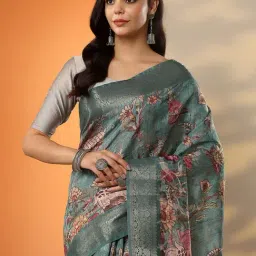 Libas Blue Regular Fit Ethnic Motifs Saree With Unstitched Blouse image 4