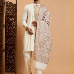 House of Pataudi Ethnic Motif Embroidered Kurta & Trousers With Shawl-picture-22