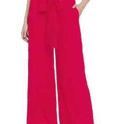 PATRORNA Dark Pink Mid Rise Relaxed Fit Boyfriend Trousers-picture-38