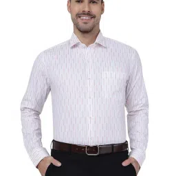 Metal White & Pink Cotton Slim Fit Striped Shirt-image-82