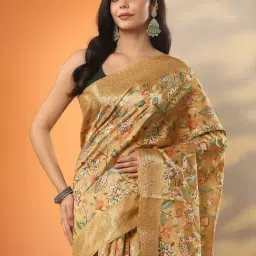 Libas Mustard Regular Fit Floral Print Saree With Unstitched Blouse image 4