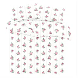 Synergized Cotton White & Pink Printed Cotton 225 TC King Bedsheet Set 2.74 m x 2.74 m-picture-32