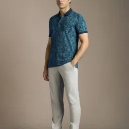 Louis Philippe Navy Blue Cotton Slim Fit Printed Polo T-Shirt image 4