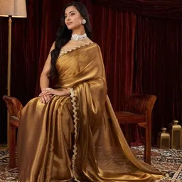 Kandora Solid Saree With Sequinned Embroidered Border image 1