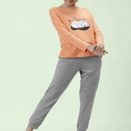 Dreamz by Pantaloons Coral Grey Cotton Printed T-Shirt Pyjama Set-picture-5