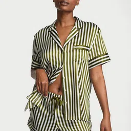 Victoria's Secret Women Lapel Collar Striped Shirt & Shorts Night Suit-picture-22