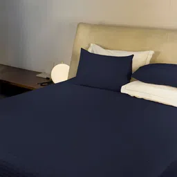LABHAM Navy Blue Striped Cotton 210 TC King Bedsheet With 2 Pillow Covers-picture-27