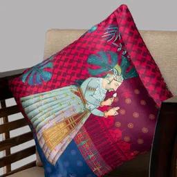 HOUZZCODE Purple & Blue Single Ethnic Motifs Square Cushion Cover image 5
