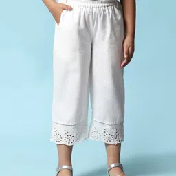 BIBA Sciffli Embroidered Hem Detailed Palazzo - White-picture-22