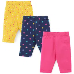 Babyhug Cotton Knit Three Fourth Length Stars & Polka Dots Printed Leggings Pack of 3 - Pink Yellow & Blue-image-27