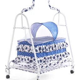 fab n funky Comfy Baby Cradle with ABEC7 Bearing & Mosquito Net - Navy Blue image 1