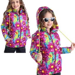Ollington St. Full Sleeves Padded Hooded Jacket with Quilted Design & Floral Print - Pink Blue & Yellow-picture-21