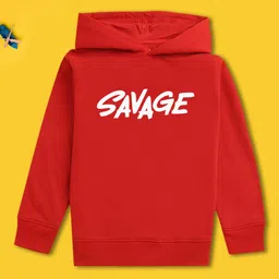 NUSYL Fleece Full Sleeves Savage Text Printed Hoodie - Red-picture-13