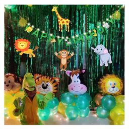 Bubble Trouble Jungle Theme Birthday Decoration Combo Pack of 64 Pcs | Animal Theme Birthday Party Decorations With Led Light Animals Safari Forest Foil Balloons | Happy Birthday Banner (Cardstocks)-picture-25