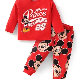 Babyhug Disney Single Jersey Knit Full Sleeves Night Suit With Mickey Mouse Graphics - Red-picture-13