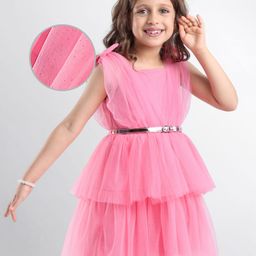 Hola Bonita Knit Sleeveless Solid Colour Frock With Belt - Pink-picture-7