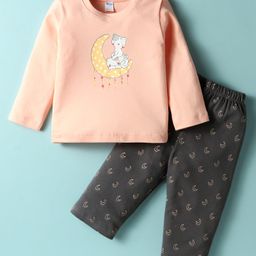 Tango Interlock Knit Full Sleeves Night Suit With Kitty & Moon Print - Orange-picture-42