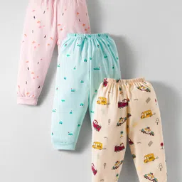 Mini Donuts interlock Knit Full Length Lounge Pants With Vehicle Print Pack Of 3 - Light Blue Pink & Peach-picture-13