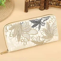 SYGA Elegant Women Lace Wallet Large Capacity Zipper , Mobile Phone & Coin Holder(Cream)-picture-18
