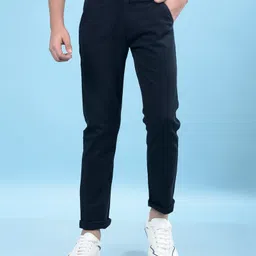 CRIMSOUNE CLUB Cotton Woven Solid Trousers - Navy Blue-picture-32