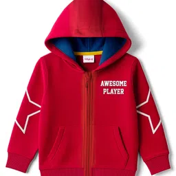 Babyhug Fleece Knit Full Sleeves Front Open Hooded SweatJacket with Tiger Graphic - Red-picture-11