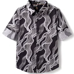 Ruff 100% Cotton Woven Full Sleeves Poplin Printed Shirt - Black-picture-13