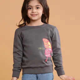 Tales & Stories Cotton Knit Full Sleeves Butterfly Printed Light Winter Sweatshirt - Grey-picture-22