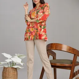 BulBul Women Floral Printed Mandarin Collar Shirt Style Top image 5