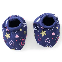 Babyhug 100% Cotton Mittens & Booties Set Star Print- Navy image 2