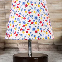 Devansh Cotton Round Brown Wood Table Lamp - Multicolor image 2