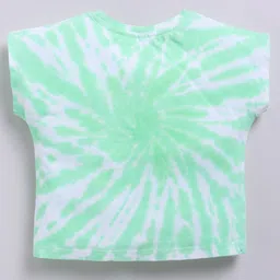 giniekids Cotton Knit Half Sleeves Tie Dye & Butterfly Applique Top - Green image 3