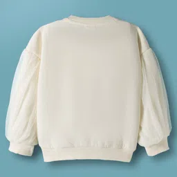 Mark & Mia Fleece Knit Full Sleeves Oversized Sweatshirt with Text Graphic & Pom Pom Detailing - Cream image 2